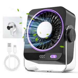 USB Rechargeable Desk Fan with 199 Speeds – Portable Turbo Airflow Cooling Fan with Digital Display, Ice Cooling Function, 270° Adjustable Quiet Table Fan for Bedroom, Office & Travel Greyish-purple