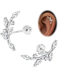 925 Sterling Silver Flat Back Stud Earrings for Women, Hypoallergenic 14k, Small Cz Helix Conch Tragus Piercing Jewelry 20g