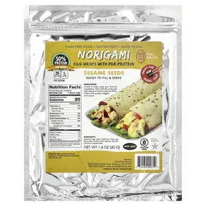 Norigami Egg Wraps with Pea Protein, Sesame Seeds, 10 Thin Wraps, 1.4 oz (40 g)