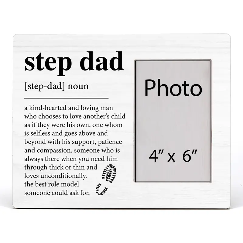Step Dad Stepfather Bonus Dad Gift, Stepfather Wood Picture Frame Gift Step Dad Definition Wooden Photo Frame Gift for Father's Day Christmas, Tabletop and Wall Mounting, Display Photo 4x6 Inch
