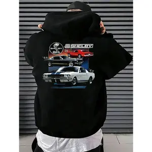 Men's Shelby Mustang Classic Cars Graphic Hoodie - Black Long Sleeve Pullover Regular Fit | Soft & Breathable Fabric, Durable Print, Everyday Comfort, Machine Washable, casual and comfortable urban streetwear