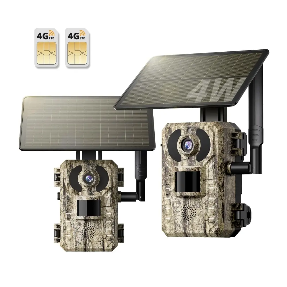 4G LTE Cellular Trail Cameras with Live Streaming, Solar Game Cameras Includes SIM Card, Remote Phone Access, Motion Activated, 0.2s Trigger Time, Low Light Night Vision