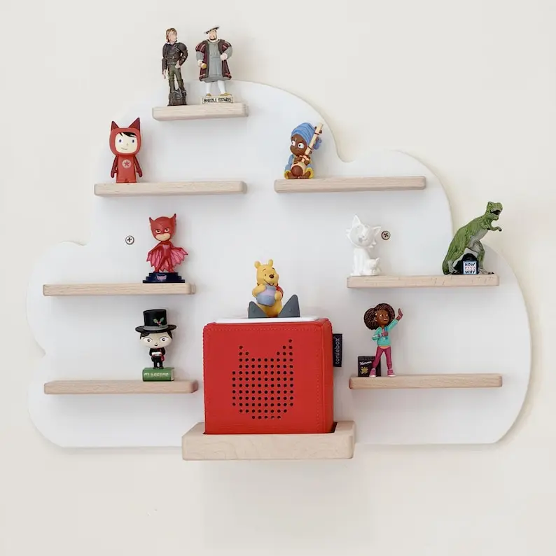 Smudge and Snail Cloud Tonies Shelf - White - Magnetic & Wooden Shelf Compatible With Tonies Characters and Toniebox