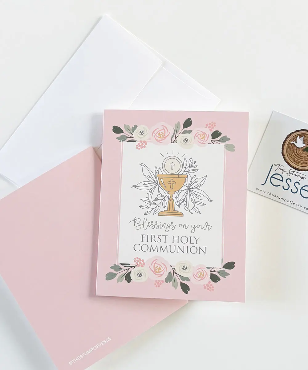 First Holy Communion Greeting Card pink