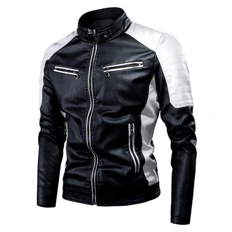 Thin Spring and Autumn Leisure Clothes Fashion Splicing Motorcycle Leather Jackets Men's Wear Menswear Coats regular fit casual style outdoor  jacket