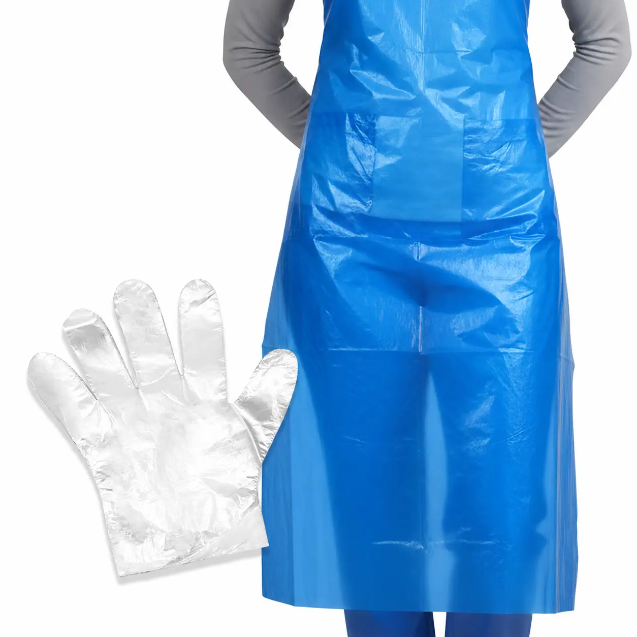 Disposable Plastic Aprons, 50 Count Individually Wrapped Blue Aprons + Bonous 50pcs Free Gloves, 24" x 37" Waterproof Protective Aprons for Cooking, Painting Party, Cleaning, BBQ, Housework, Picnic & Restaurant Use