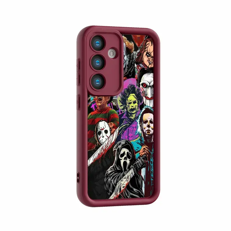 Horror Movie Thriller Pattern Samsung Smartphone Case, Flexible TPU Handheld Cellphone Cover with Drop-Resistant Frame, Shockproof Sleek Protection for S26 Ultra, S25 Plus, S24, S23 FE, S22, S21, A13-A17, A33, A52-A54, Note 20 Devices