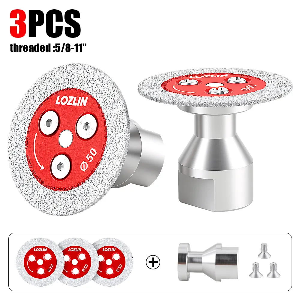 LOZLIN 3PCS 2" Diamond Saw Blades with 5/8-11 Removable Flange, Corrugated Teeth for Angle Grinders, Dry Cutting, High Efficiency Cutting Engraving Stone Tile Metal, Durable Mini Grinding Discs for Stone Finishing