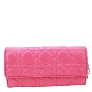 Pre-owned Dior Leather Clutches & Wristlets Christian Lady Quilted Cannage Wallet On Chain Pink