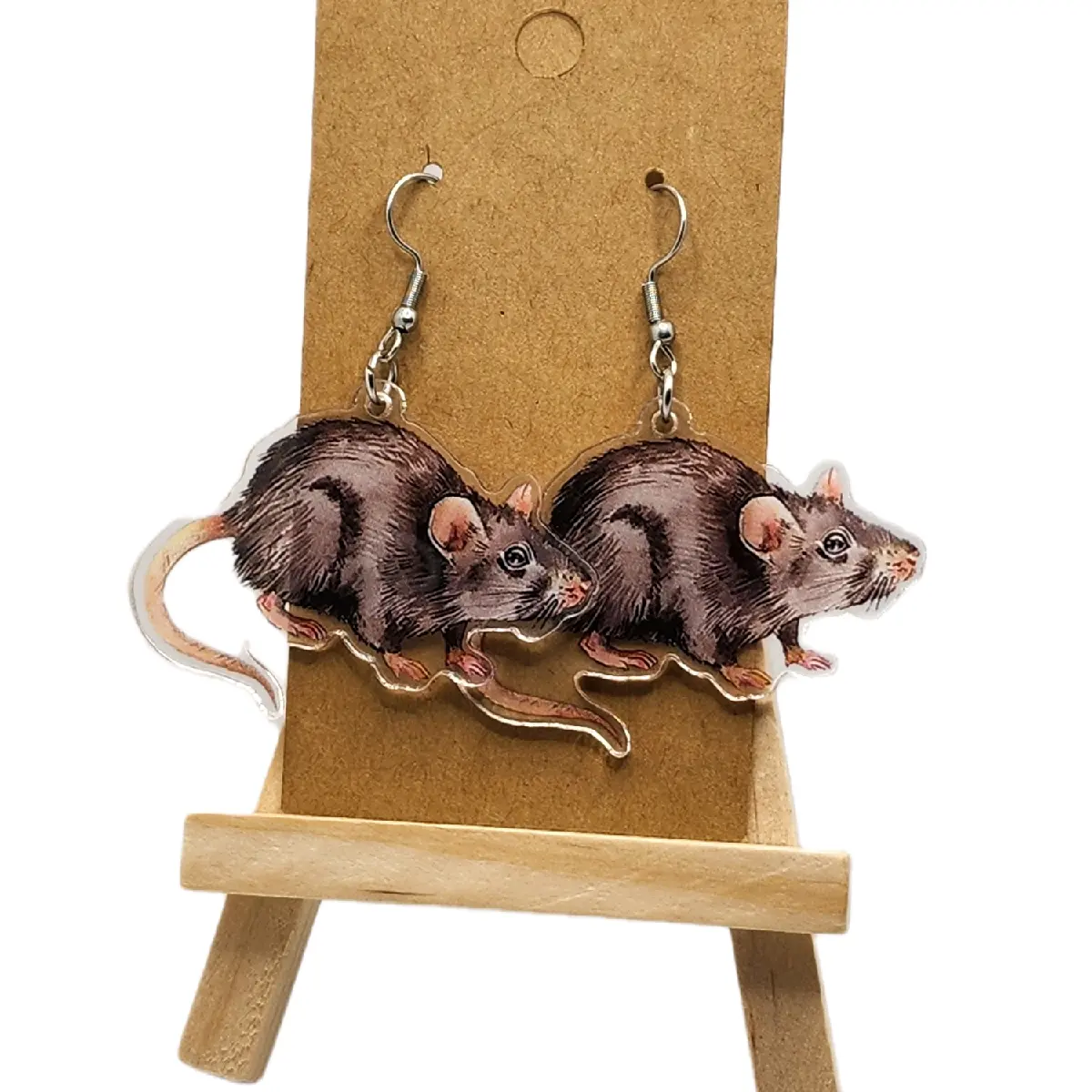 Women's Cute Plastic Hook Earrings for Females, Adorable Pet Rat Design Fashion Accessory, Unique Costume Jewelry for Rat Lovers