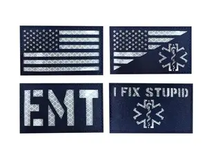 4 Pack Blue Reflective Paramedic-EMS EMT Star of Life USA Flag Subdued Paramedic Medical Tactical Army Gear Fastener Patch with Hook-Fastener Backing (MIX-2)