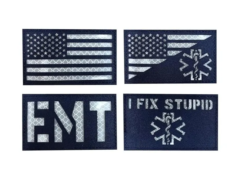 4 Pack Blue Reflective Paramedic-EMS EMT Star of Life USA Flag Subdued Paramedic Medical Tactical Army Gear Fastener Patch with Hook-Fastener Backing (MIX-2)