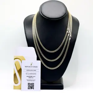 14KT Gold Monaco 4mm Chain Necklace Certified - 3 sizes