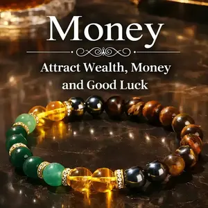 LuminaLace Jewelry Black Agate, Tiger Eye Stone, Green Dongling Jade, and Yellow Crystal Wealth Bracelet – Lucky Bracelet – Attracts wealth, prosperity, and abundance; suitable for everyday wear and gifting.