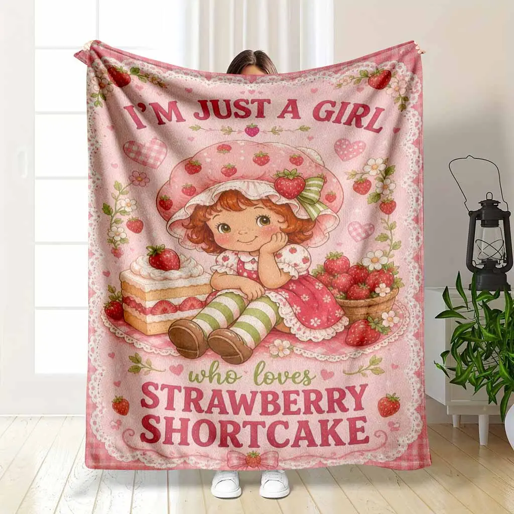 Strawberry Shortcake Aesthetic Flannel Blanket Retro Cute Fruit Berry Print Super Soft Lightweight Plush Bedspread Perfect For Bedroom Living Room Nap Time Dorm Decor