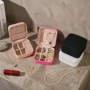 Mini Travel Jewelry Box Organizer with Secure Zipper for Women - Portable Storage Display Case with Padded Ring Rolls & Necklace Hooks for Vacations
