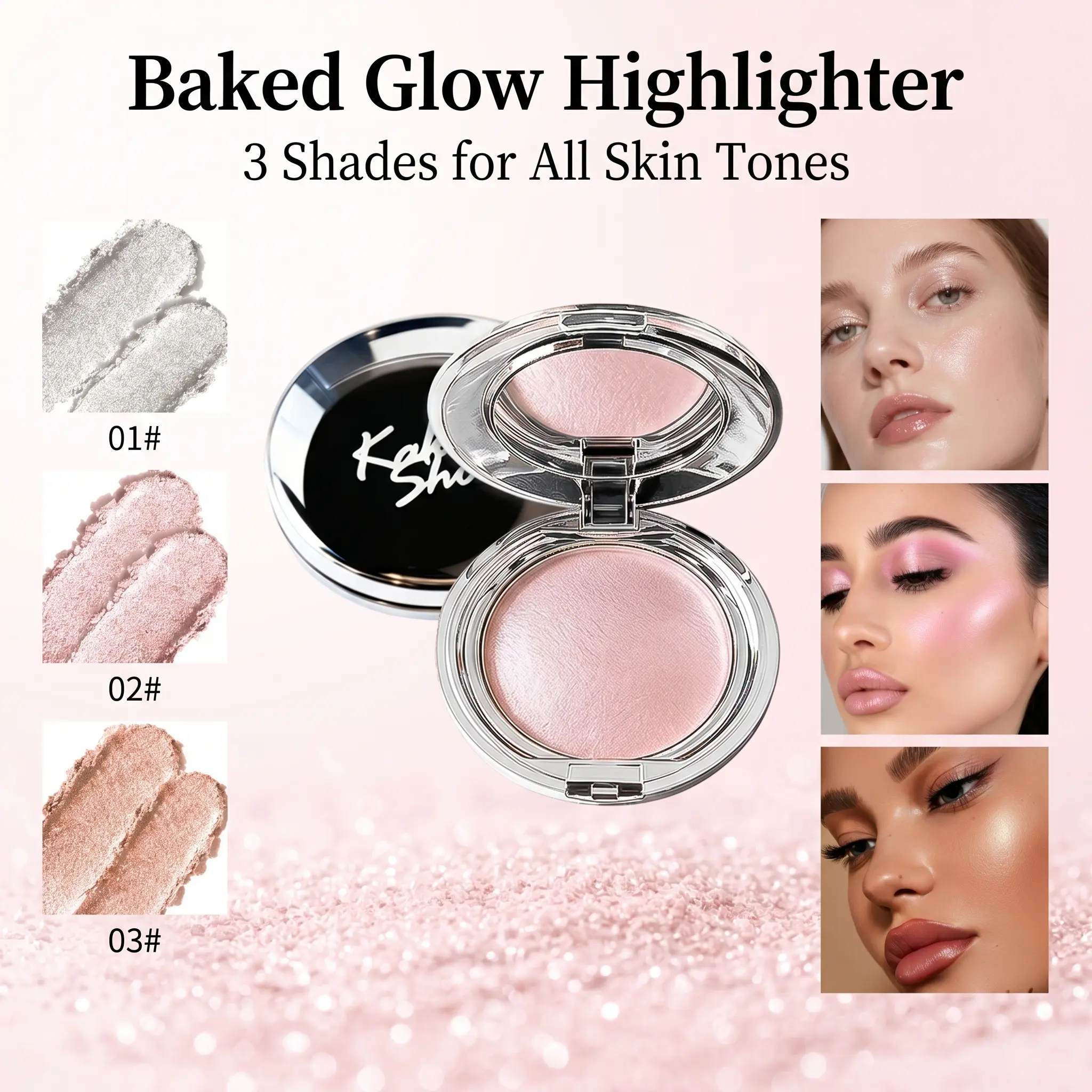 Fall-Ready Highlighter Disc Trio: Diamond Flash & Pearlescent Glow. Creamy Putty Formula, Long-Lasting, Non-Stic 。 ！ky, Smudge-Proof. Rose Gold Case, Instant Glam Makeup