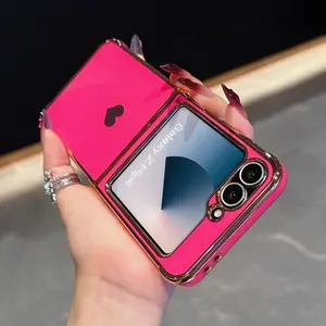 High-End Electroplated Glossy Protective Phone Case, Solid Heart Design, Pure Color Heart Phone Case for Samsung Z Flip 5/6/zflip7, Women's Gift, Accessories