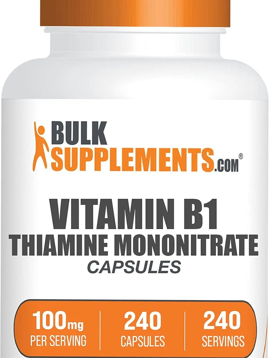 BulkSupplements.com Thiamine Mononitrate Capsules - as Vitamin B1, Thiamine B1 Supplement, Thiamine 100mg - Gluten Free, 1 Capsule per Serving, 240 Capsules (Pack of 1)