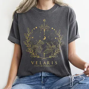 Women's ACOTAR Velaris City of Starlight Boho Graphic T-Shirt Circle Design 【100% cotton】 Soft Washed Cotton Crew Neck Relaxed Fit Breathable Casual Top for Book Lovers Everyday Streetwear