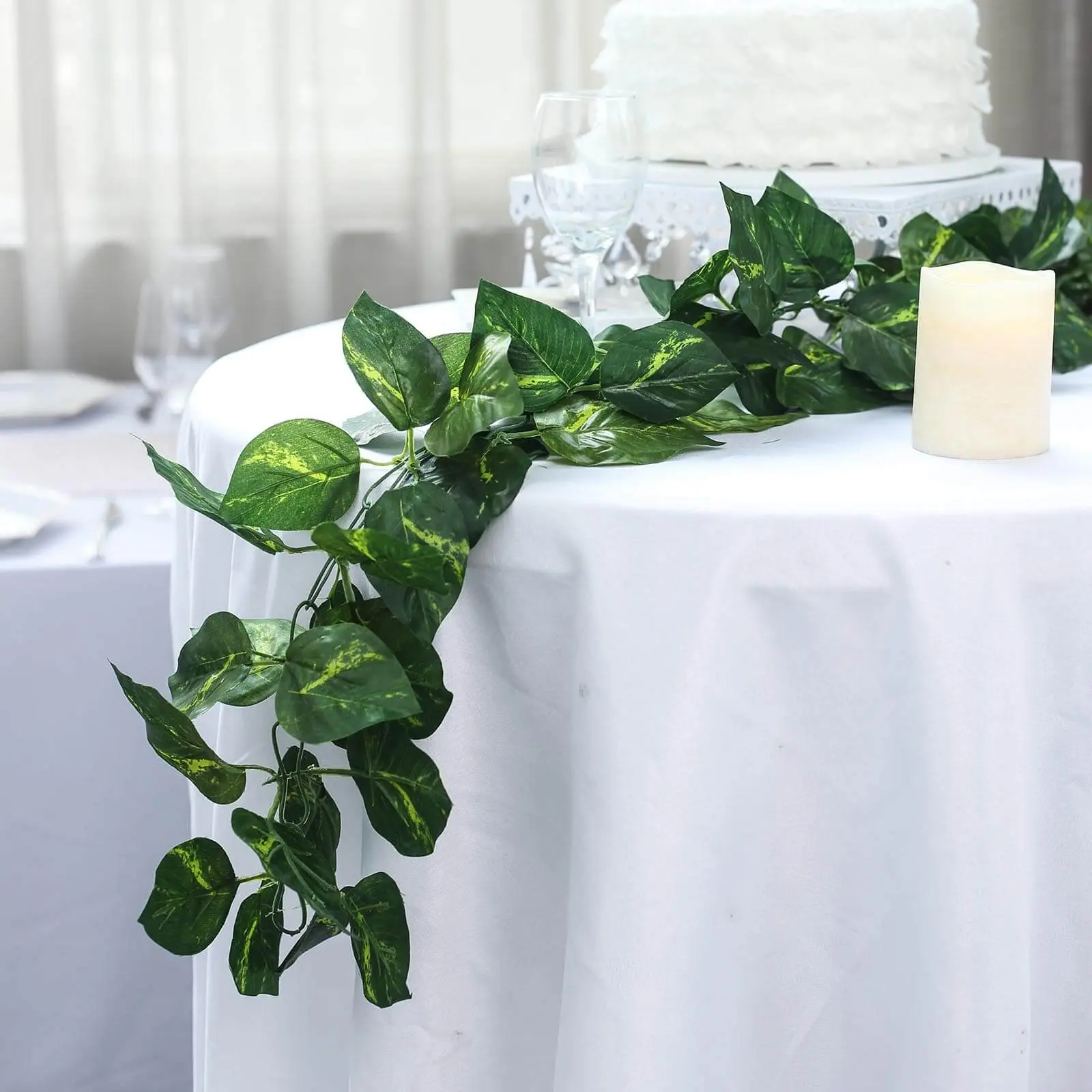 8ft Green UV-Protected Artificial Silk Ivy Leaf Garland Vine - Decorative Foliage Greenery, Artificial Outdoor Plants, Outdoor Decor for Door Frame, Sheds, Green Wall Decor, Fence & Pipe Wrap Indoor Use