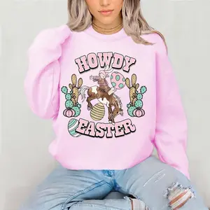 Howdy Easter Crewneck Sweatshirt Gildan Everyday Style Super Soft Unisex Fit Streetwear Graphic Top warm Womenswear Casual Printed Long sleeve Easter horse Cowboy howdy