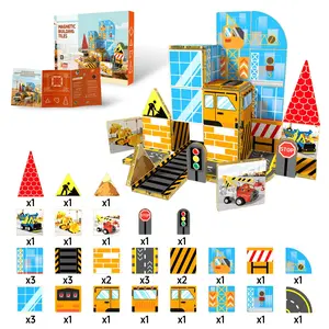Magnetic Building Blocks Set, Construction Site & Monster World Themes, Stem Educational Toy, Compatible with Major Brands, Perfect Gift for Kids Aged 3+