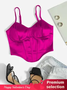 Women's Satin Bustier Corset Crop Cami Top, 2000s Y2K Adjustable Spaghetti Strap Asymmetrical Camisole, Holiday Party Summer Tops for Women Valentine's Day, gift