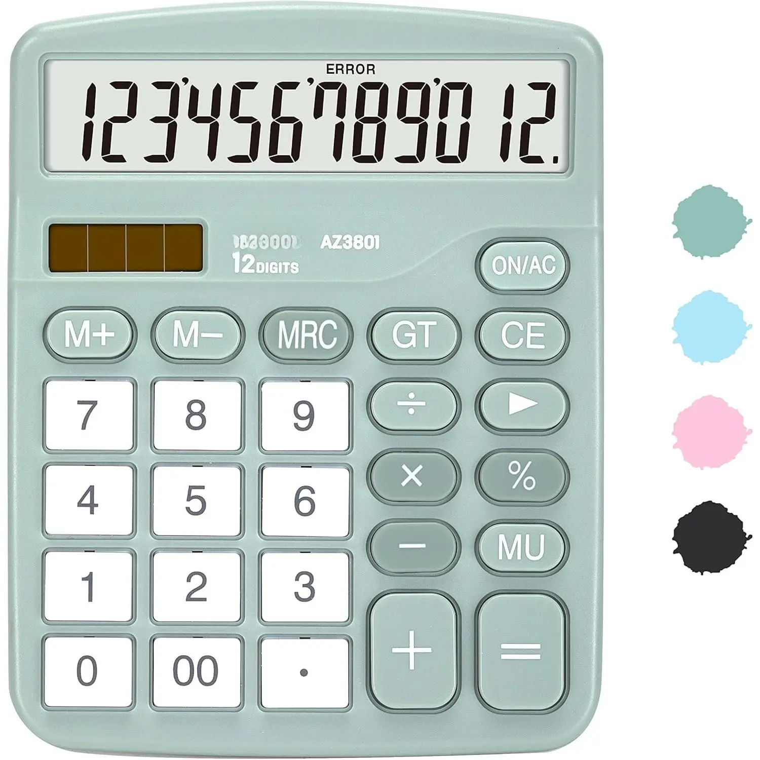 Calculator,  Standard Function Desktop Calculators with 12 Digit Large LCD Display and  Button, Solar  Dual Power Office Calculator, Green