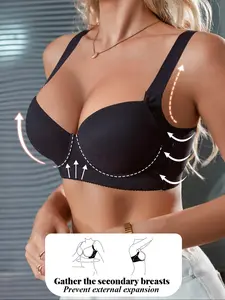 Women's Solid Color Push Up Bra, Comfortable Breathable Lace Bra, Women's Lingerie for All Seasons, Patented Bra Inserts