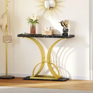 DWVO Gold Console Table, Modern Sofa Table for Living Room, Hallway, 40 inch Narrow Entryway Table, Faux Marble Black