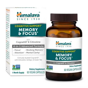 HIMALAYA Memory & Focus 4-in-1 Advanced Formula with CognatiQ® Coffee Extract Citicoline Ginkgo & Green Tea for Focus Attention & Mental Clarity 60 Vegan Capsules