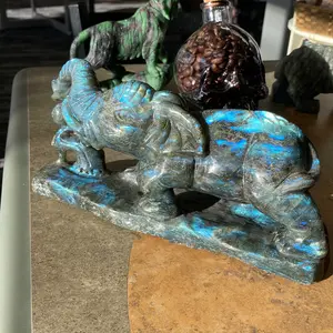 Labradorite Elephant Carving Decor Decoration Ornaments