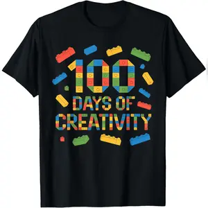 100 Days Of Creativity 100th Day Of School Building Blocks T-Shirt Comfy Everyday T-Shirt