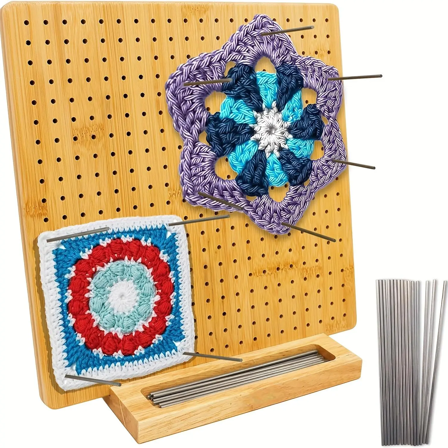 Crochet Blocking Board Set, 1 Set Including 1 Count Bamboo Blocking Board, 1 Count Bamboo Blocking Board Stand and 15pcs Stainless Steel Pins, Crafts Gifts for Crocheters, Crochet Items
