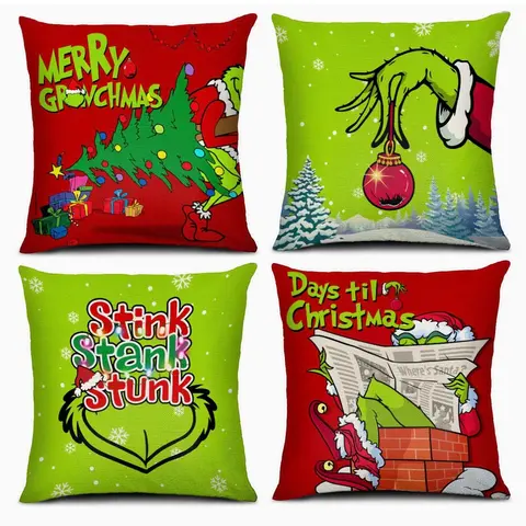 Pillow Covers 18x18 Set of 4 Green Christmas Decorations Gifts for Winter