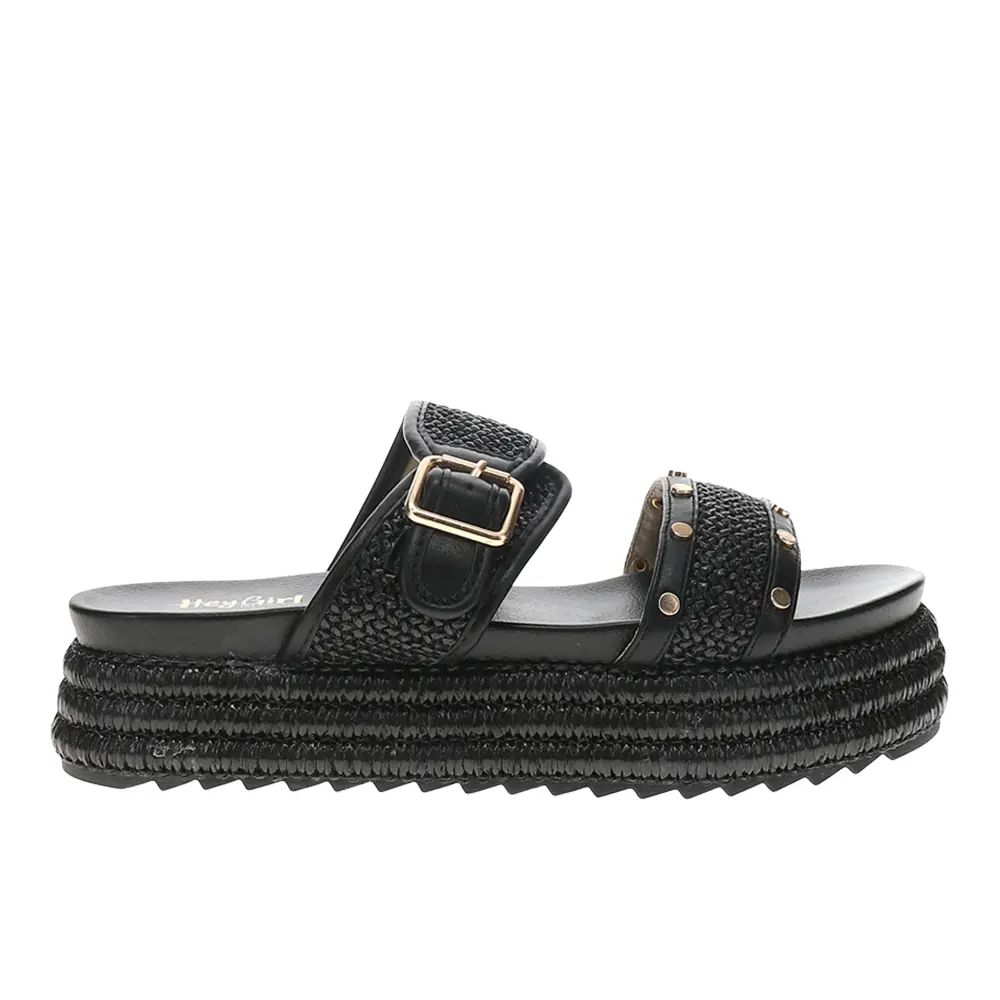 Corkys Womens Walk Of Shame Studded Platform Slide Casual Sandals Casual Low Heel 1-2" - Black