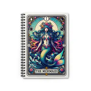 Mermaid Tarot Themed Notebook-Journal-Small Notebook-Mermaid Spiral Notebook-Off-White-Novelty Notebook