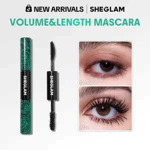 SHEGLAM All-In-One Volume & Length Mascara 2 In 1 Waterproof Volumizing Dual-Ended Brush Lengthening Curling Thick Lash Lifting Long Lasting Mascara Eye-Effortlessbeauty- Coachella-mothersdaygift