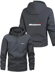 Men's Fashionable Mclaren Logo Jacket, Casual Hooded Design, Zipper Pockets, Polyester Material, Loose Fit, Spring & Fall Wear