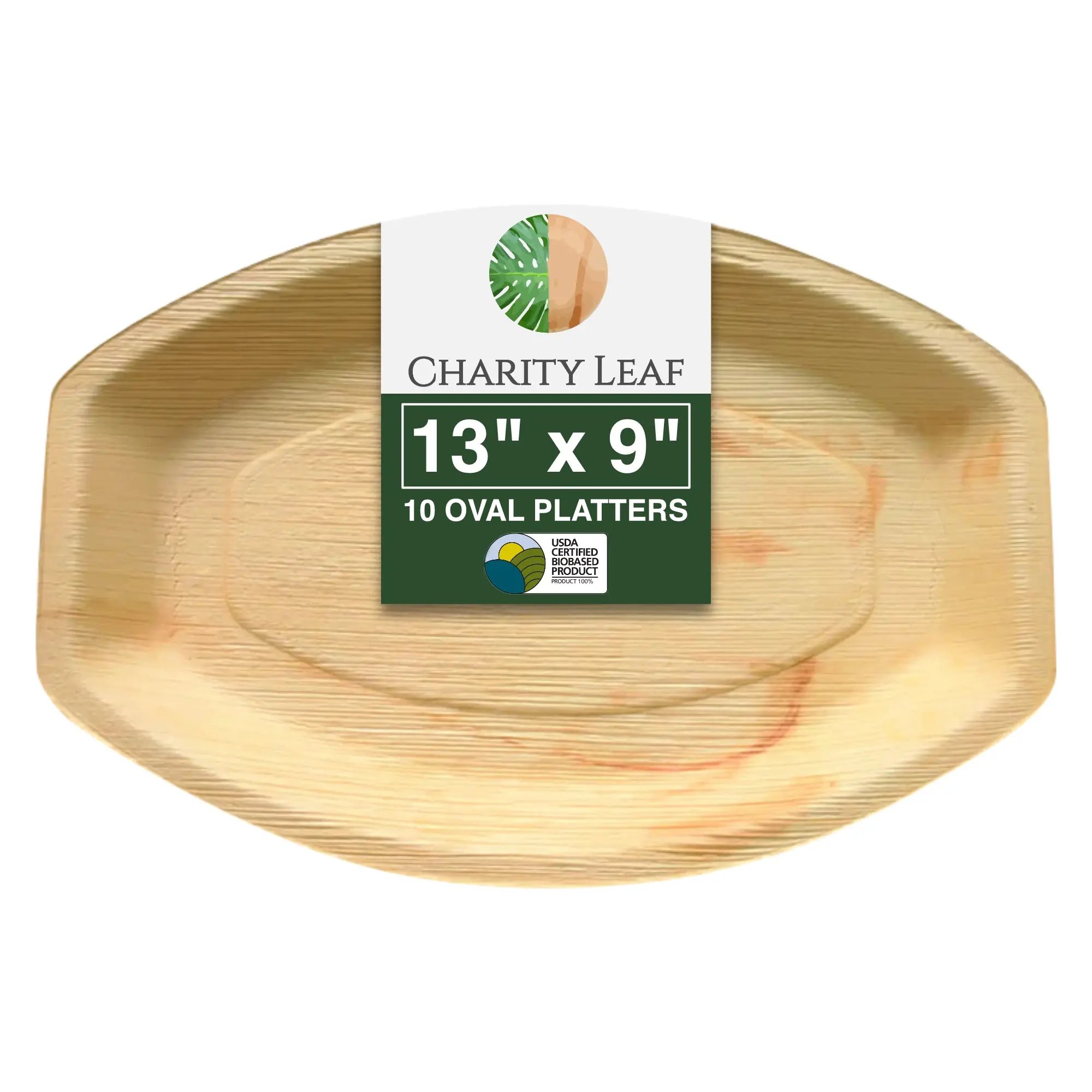 13" x 9" Inch Oval Natural Palm Leaf Tray