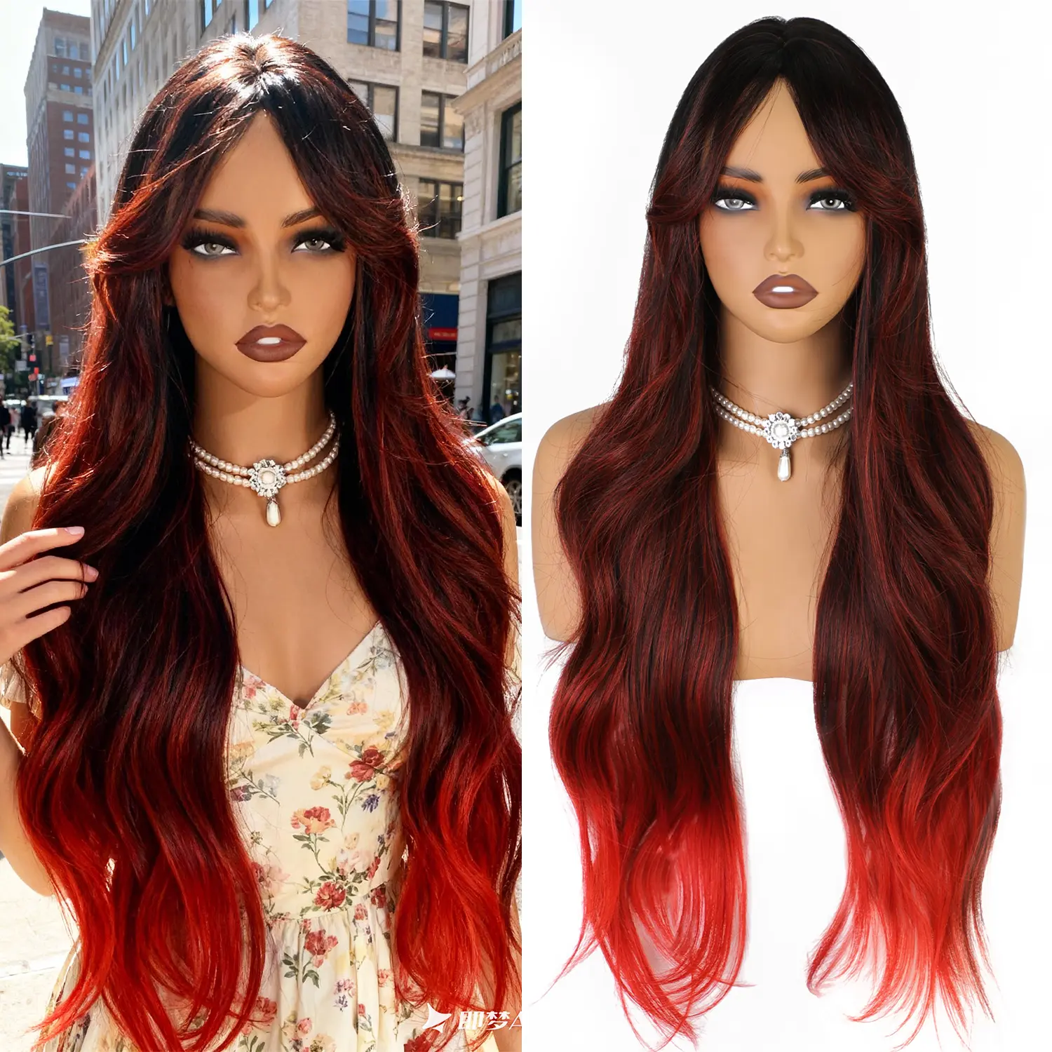 30" Black wine red ombre