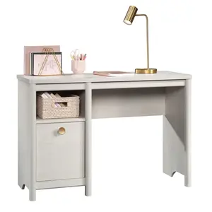 Sauder Dover Edge Desk - Modern Style with Spacious Top & Open Shelving - Ideal for Home Office or Study - Compact Design with Gold Accents