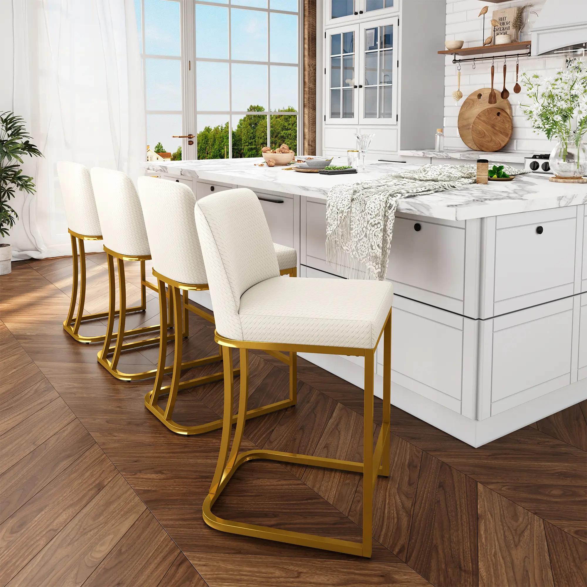 PHI VILLA 24'' Barstool Set Counter Height Leather Kitchen Bar Stools with Back, Backrest, and Stable Base, Easy Assembly Furniture Dining Chairs Luxury