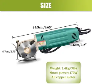 YUEWO Electric Fabric Cutter Electric Cloth Textile Cutter Fabric Cutting Machine 2.75inch Blade W/0.98inch Max Cutting Thickness Ideal for Textile/Leather/Paper Cutting (Green)
