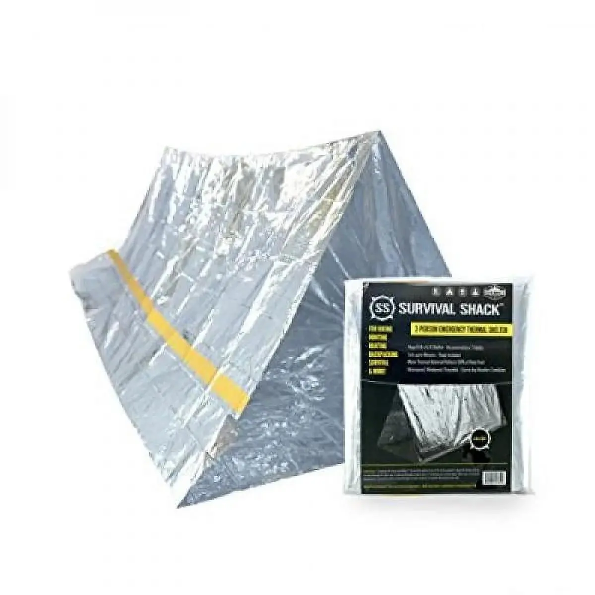 Stay safe with the Survival Shack Emergency Shelter Tent! This 2-person mylar thermal tent is lightweight, waterproof, and reflects heat. Perfect for any weather—your go-to survival gear! 🌟🏕️ #SurvivalGear #EmergencyShelter #OutdoorEssentials