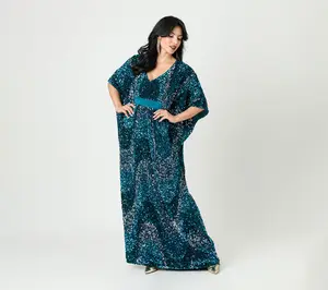 Unique Vintage Teal Sequin Burton Caftan Dress