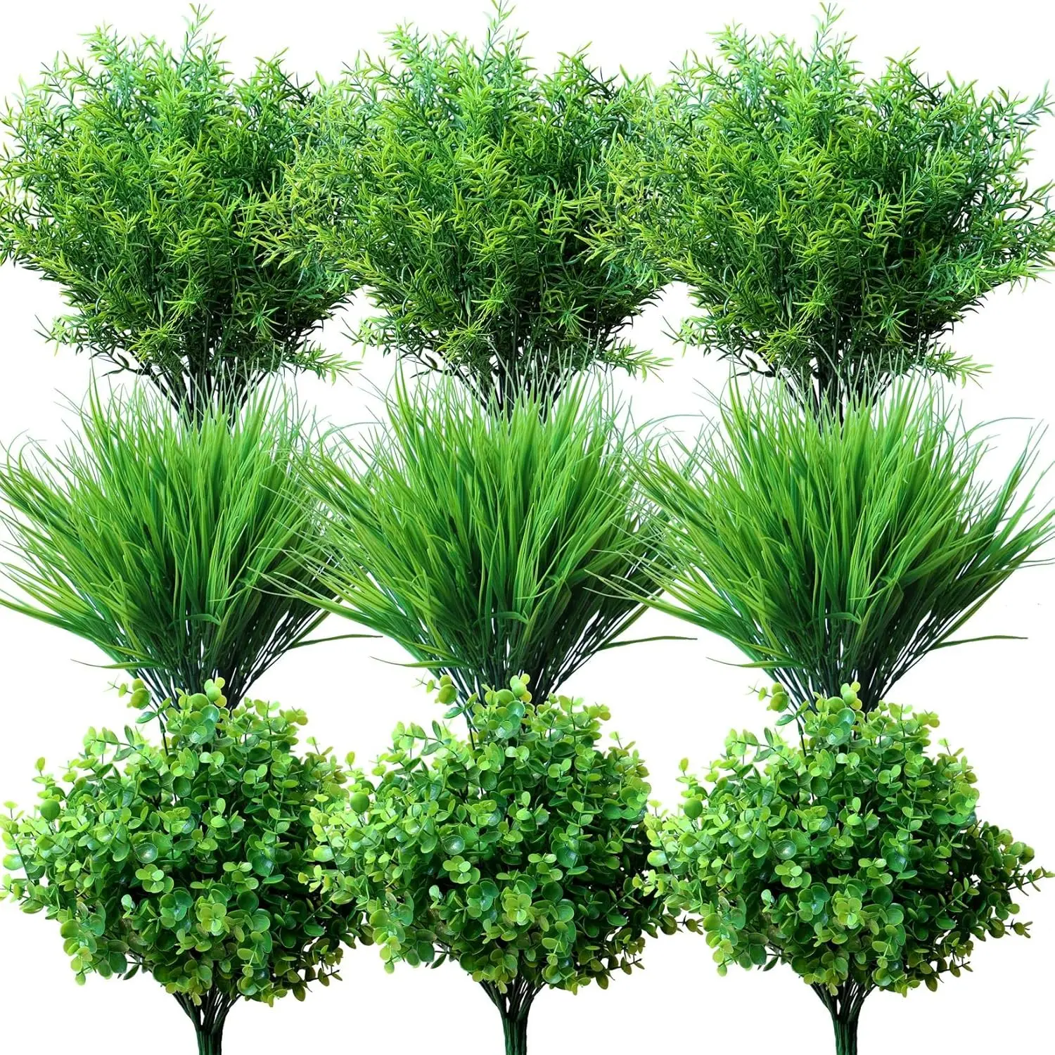 18Pcs Lifelike Decorative Artificial Grass Shrubs & Rose Bouquet - UV-Resistant, No-Fade Faux Plastic Plant Flower - Home Improvement Building Supplies for Hanging, Window Farmhouse Pot Decor, Artificial Rose Bouquet
