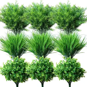 18Pcs Artificial Plants Flowers Grass Shrubs No Fade Faux Plastic Flowers Outdoor for Farmhouse Garden Porch Patio Indoor Wedding Decoration Greenery Fake Plants uv Resistant - Home Improvement.