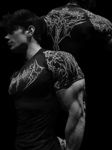 Men's Fitness Top, Casual Running Quick-Dry Breathable Tight Fit Short Sleeve T-Shirt, Gym Training, Night Run, Daily Wear, Comfortable, Fitness Shirts